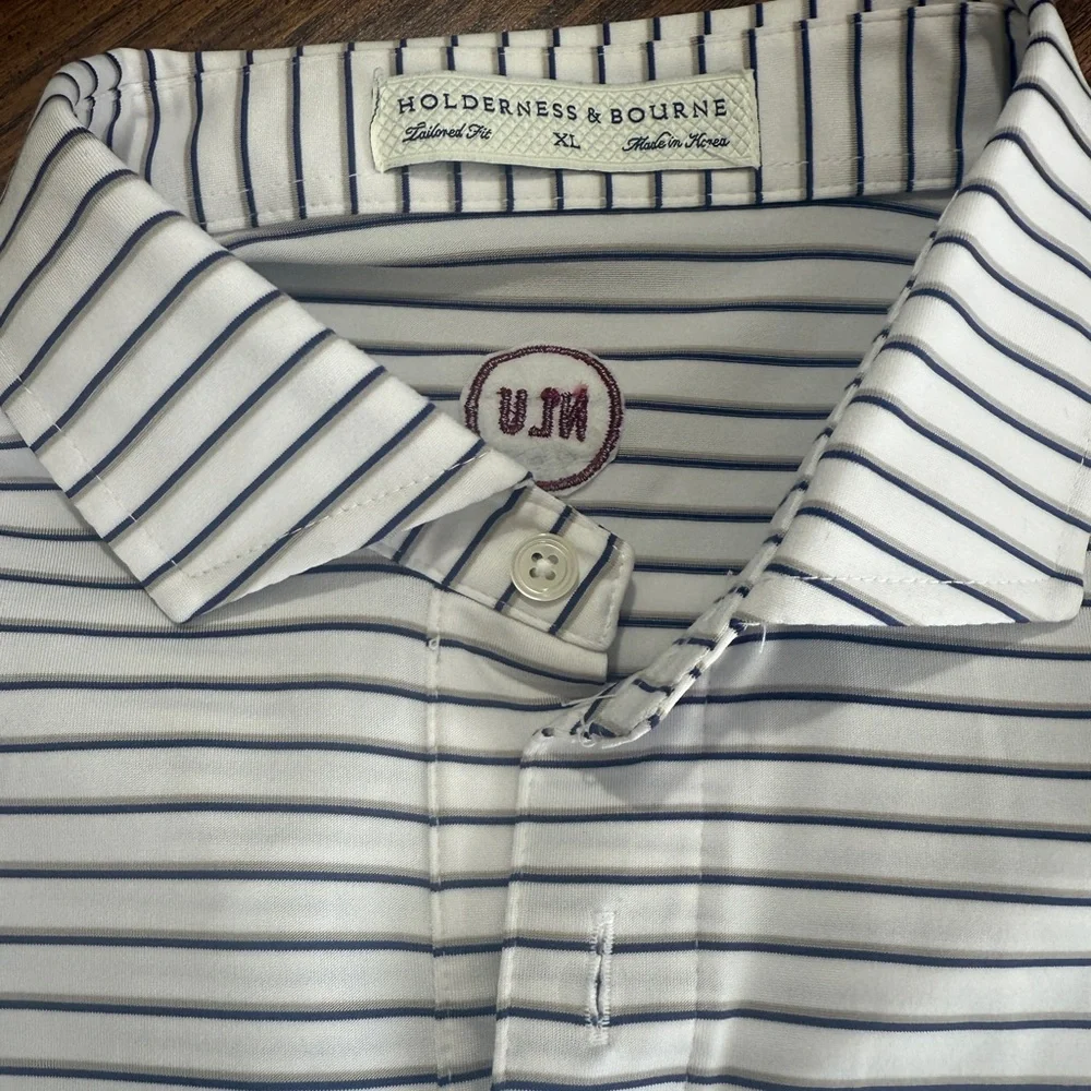 Holderness and Bourne No Laying Up Men's Polo Shirt - black  and White Stripes - Picture 2 of 4